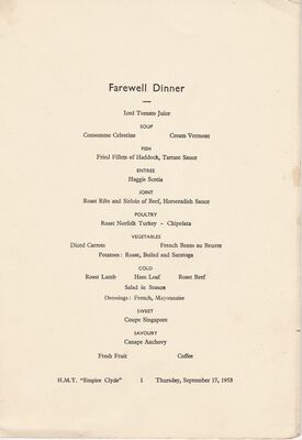 SS Empire Clyde Farewell Dinner to celebrate arriving in Singapore all the way from Liverpool.
